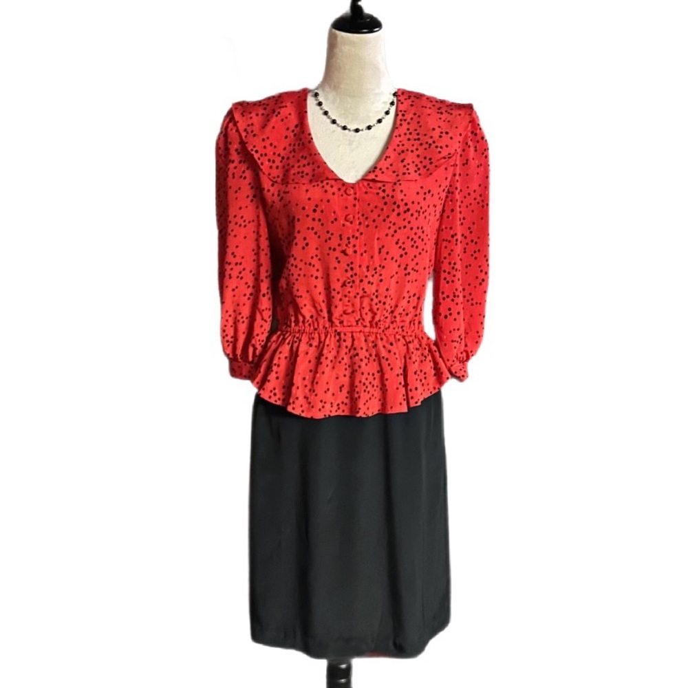 Candace by Ingrid ~ Size 7/8 ~ Red/ Black Polka Dot ~ Vintage (70’s) Pinup Dress